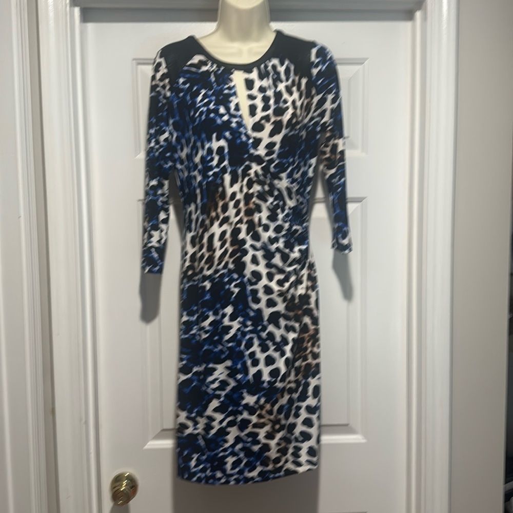 Calvin Klein Cheetah Print Keyhole Ruched Dress